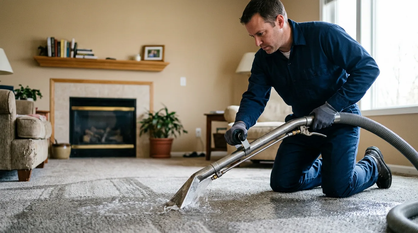 Water damage restoration technician working near Weaubleau, MO